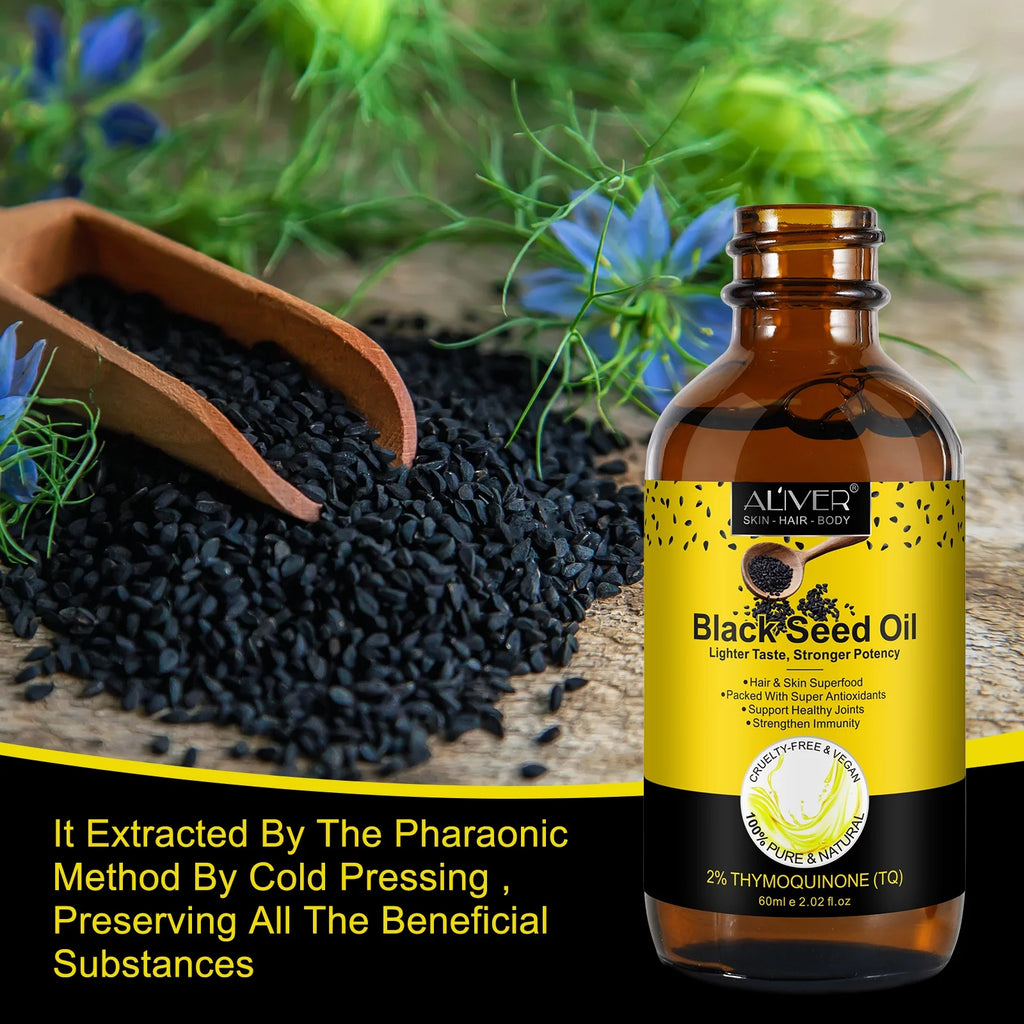 Organic Black Seed Oil, 2Oz 100% Virgin Cold Pressed, Omega-3, Super Antioxidant for Immune Support, Joints, Digestion, Hair & Skin or Eat Directly - 2Packs