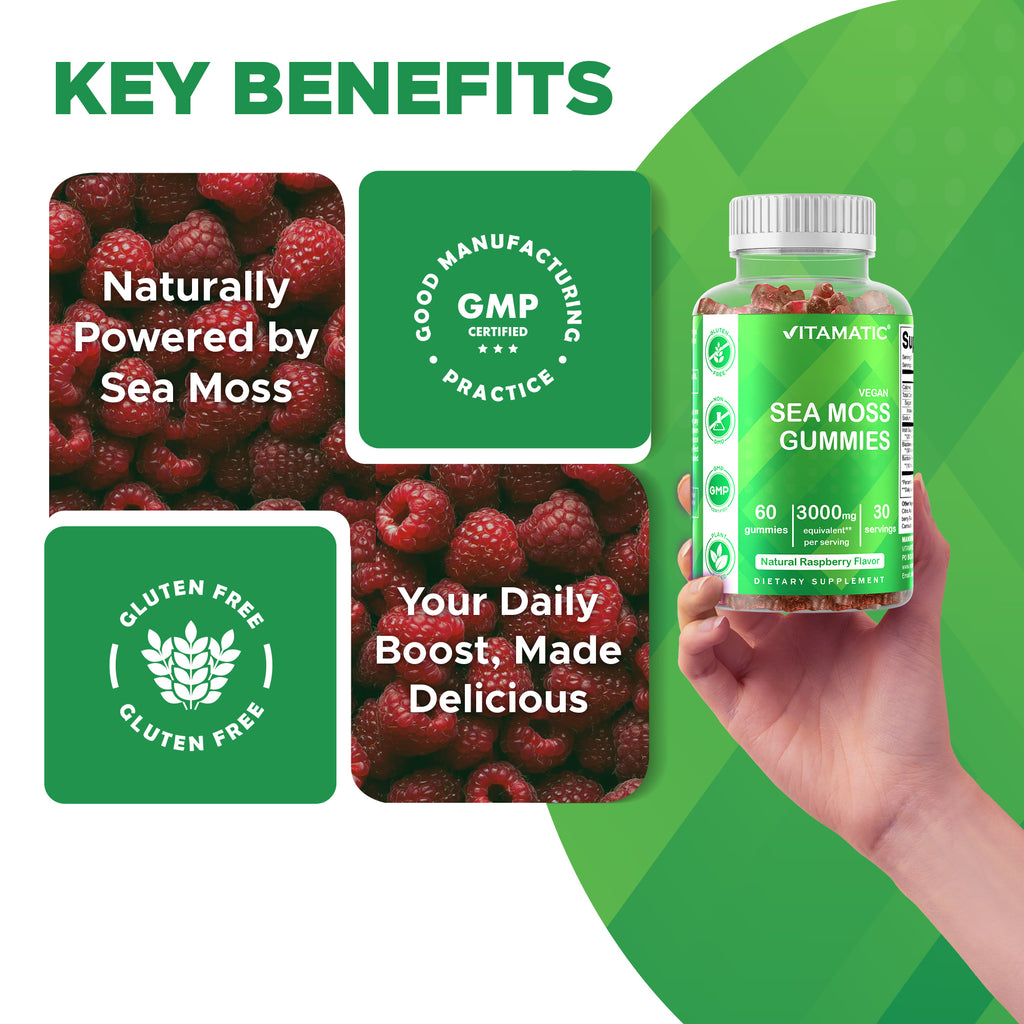 (2 Pack)  Irish Sea Moss Gummies - 3000 Mg - 60 Vegan Gummies - Made with Bladderwrack & Burdock Root - Seamoss Supplement for Thyroid, Energy, Immune Support