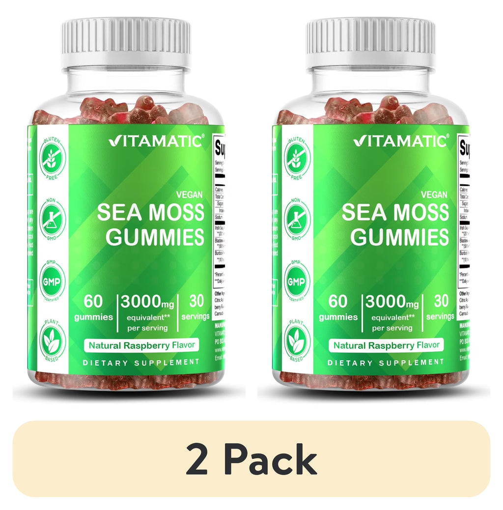 (2 Pack)  Irish Sea Moss Gummies - 3000 Mg - 60 Vegan Gummies - Made with Bladderwrack & Burdock Root - Seamoss Supplement for Thyroid, Energy, Immune Support