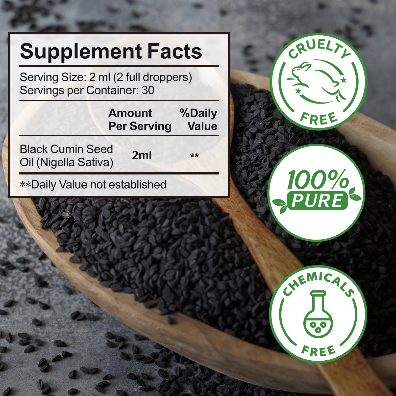 Organic Black Seed Oil, 2Oz 100% Virgin Cold Pressed, Omega-3, Super Antioxidant for Immune Support, Joints, Digestion, Hair & Skin or Eat Directly - 2Packs