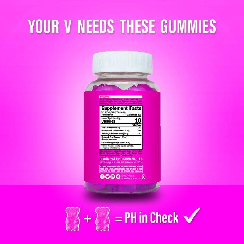 NEW BEARVANA PH Balance Gummies - Women'S Real Pineapple Flavored Vaginal Supplement - One Month Supply - Probiotics Edible Dietary Healthcare Vitamins - Optimum Fitness