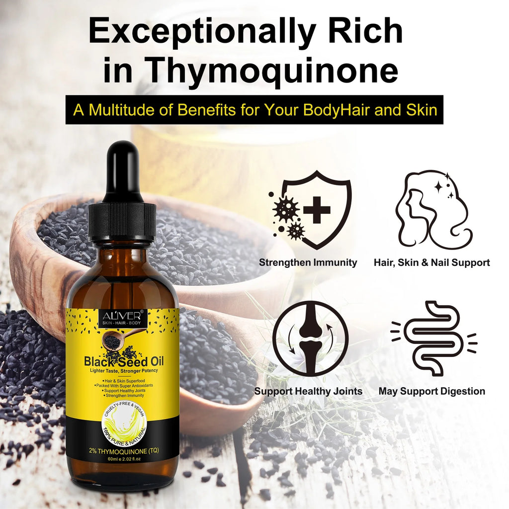 Organic Black Seed Oil, 2Oz 100% Virgin Cold Pressed, Omega-3, Super Antioxidant for Immune Support, Joints, Digestion, Hair & Skin or Eat Directly - 2Packs